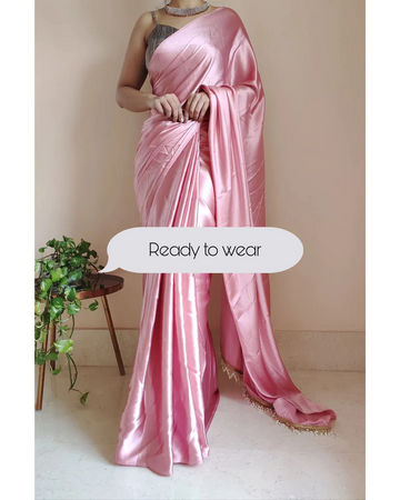 1-MIN READY TO WEAR Rosy Satin Silk Saree