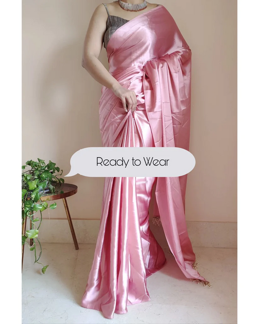 1-MIN READY TO WEAR Rosy Satin Silk Saree