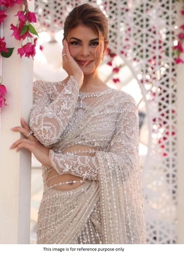 Bollywood Jacqueline Fernandez inspired net white saree