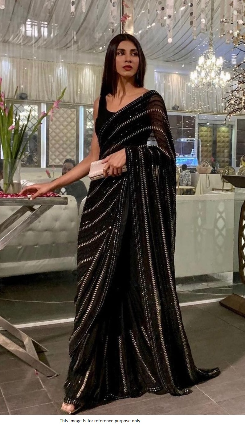 Bollywood Model black sequins party wear saree