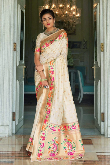 Adorable Beige Paithani Silk Saree With Amiable