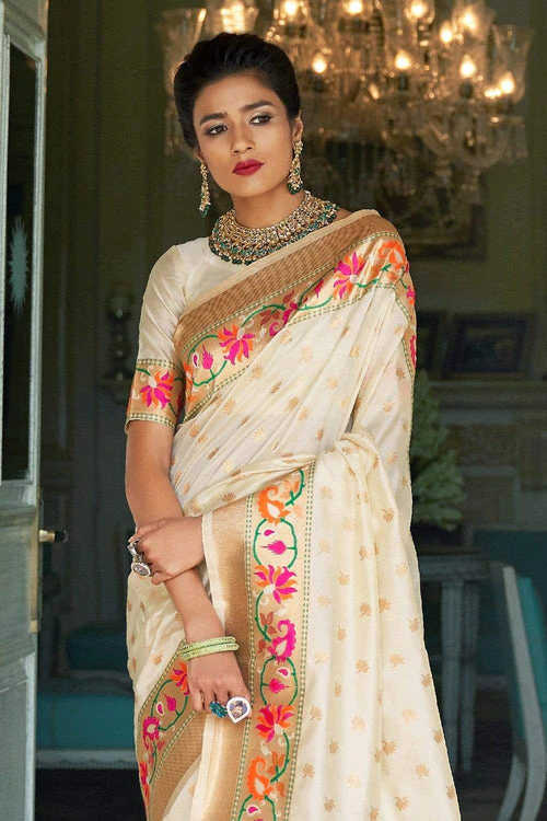 Adorable Beige Paithani Silk Saree With Amiable