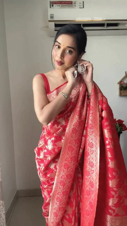 Gleaming 1 Minute Ready To Wear Red Color Soft Silk Saree