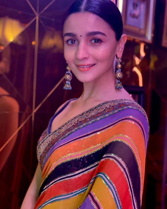 Alia Bhatt Bollywood Saree in Multi Color Digital Print With Georgette