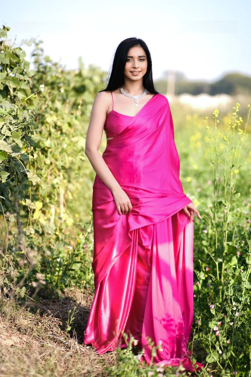 1-Min Ready To Wear Saree In Premium Satin Silk