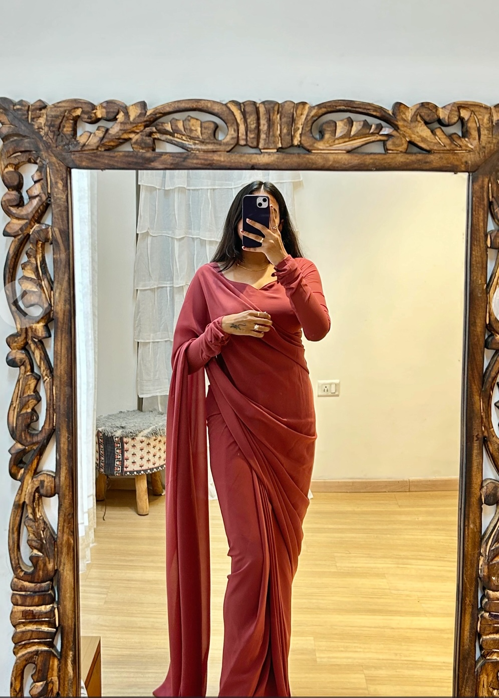 One Min Ready to Wear  Georgette Saree- Rubby