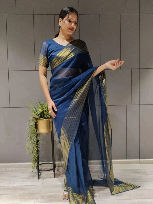 1-Min Ready to Wear saree in PREMIUM CHIFFON WITH ZARI PATTA